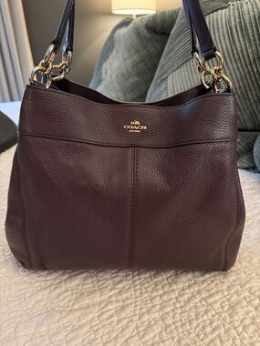 COACH Pebbled Leather Shoulder Bag in Oxblood color with Gold Hardware
